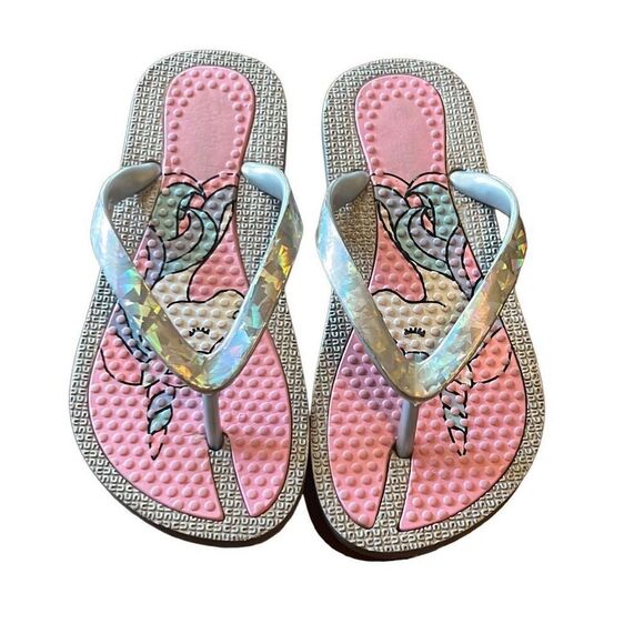 Unicorn Silver Pink Girls 10/11 Flip Flops Sandals - Picture 1 of 4